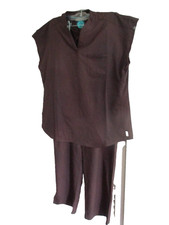 Zarate Studio Women's Scrub Set Brown Top- Med Size Bottoms-LG Elastic Waist