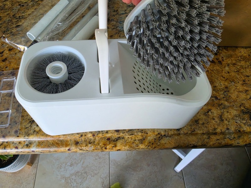 White/Gray Toilet Brush Set with Holder, Plastic Bristles & Handle for Bathroom