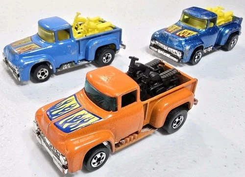 Vintage Hot Wheels Orange & Blue '56 Ford Hi-Tail Hauler Pickup w/ Motorcycles
