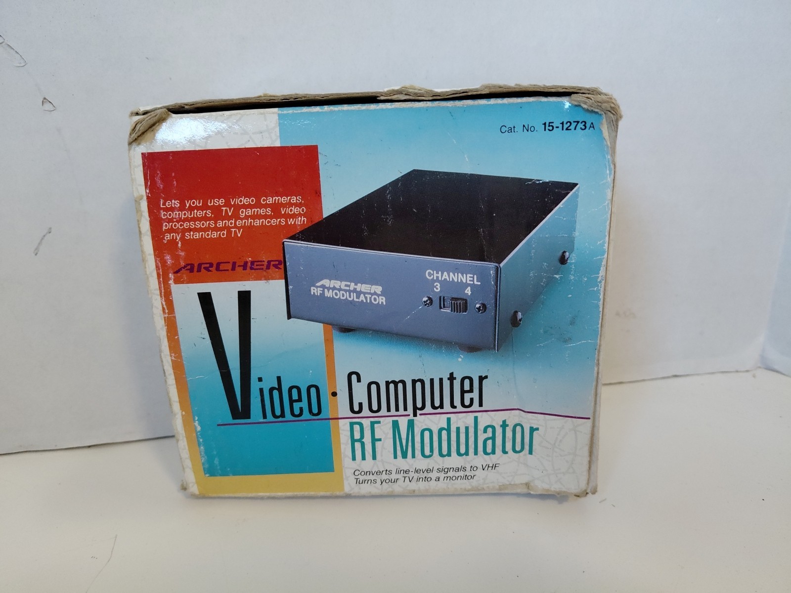 Black Archer RF Modulator 15-1273A Coaxial Cable To RCA Jack Converter Box Video