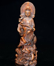 Antique Collection of Exquisite Boxwood Dragon and Guanyin Ornaments