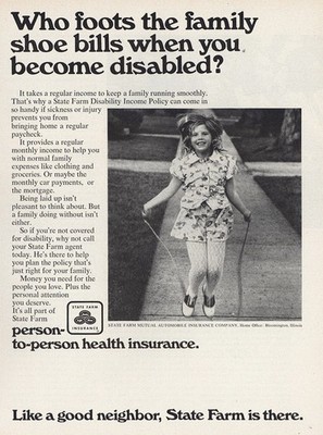 1973 State Farm Insurance: Foots the Family Shoe Bills Vintage Print Ad
