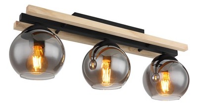 GLOBO D CONNI Deckenleuchte Metall schwarz matt, 3x E27, 60 cm, IP20, Holz Kiefe