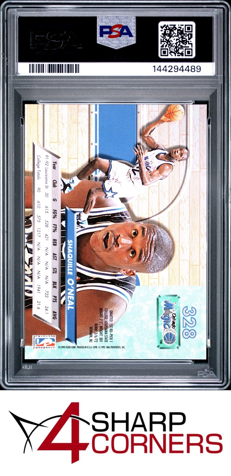 1992 ULTRA #328 SHAQUILLE O'NEAL RC MAGIC HOF PSA 10 view 2