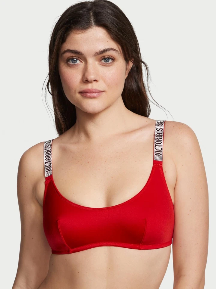 Victoria Secret Top Brillo Correa Scoop Bralette, Color Rojo Talla M NUEVO Foto 4 de 4