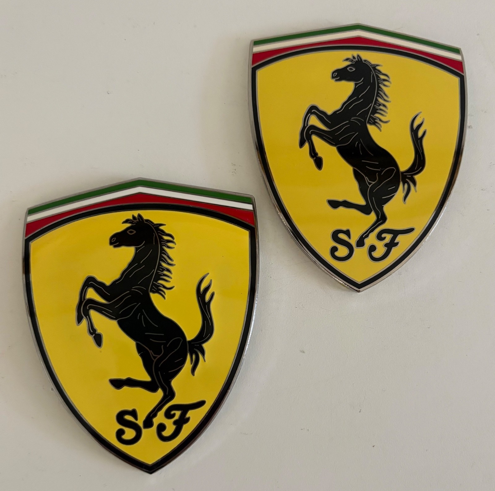 FERRARI Fender Shields Badges Emblems CERAMIC CLOISONNE (Repros) - Set of 2