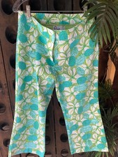 Vintage Lilly Pulitzer Teal Floral Print Pants Size 8 Capri Coastal