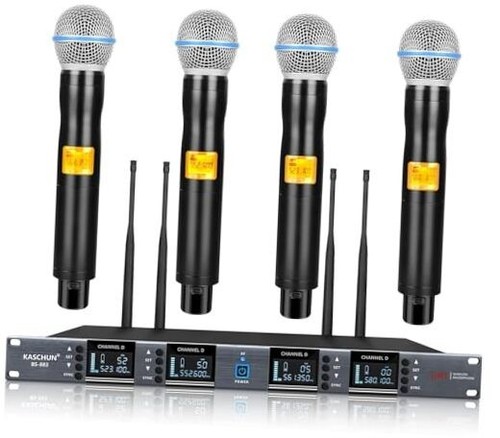 Wireless Microphone System 4 Channel with 4x100 UHF Adjustable Frequency,
