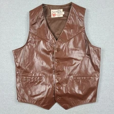 VTG Sears The Leather Shop Western Vest Men's 46 Reg Brown Ranch Cowboy 70s