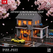 1/64 Diorama Garage Building LED Light Street Parking Lot Model Scene Display US
