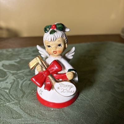 Napco Ceramic Porcelain Music Note Merry Xmas Angel Bell 1957 #3N2565