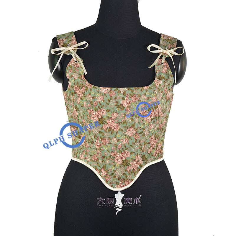 Vintage Abdomen Corset Bustiers Tight Tank Tops Corduroy Bodices 