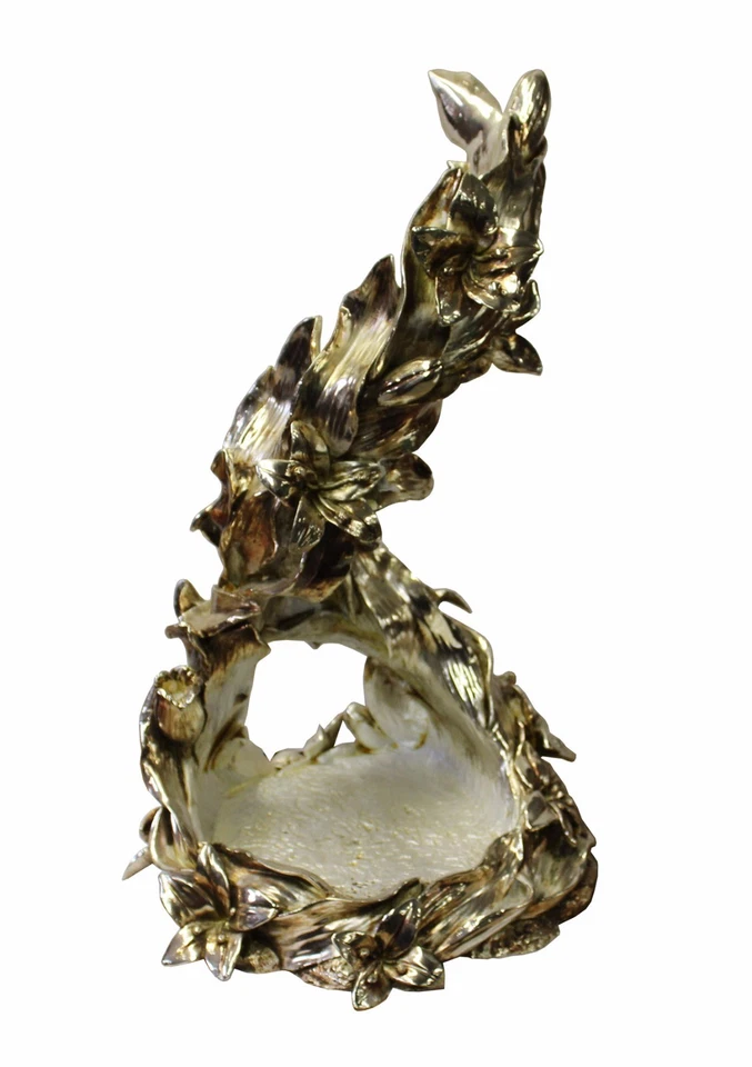 Unique Light Gold Silver Color Fruits Display Floral Fiber Glass Plate Tray n312 - Image 3 of 4