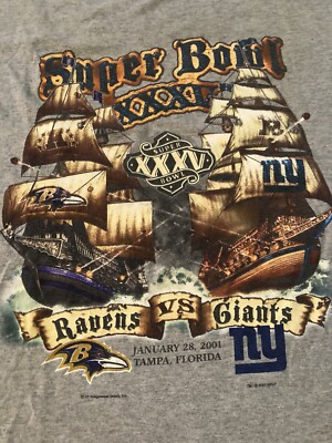 2001 Super Bowl 35 Gray T Shirt Sz XXL Baltimore Ravens NY Giants NFL