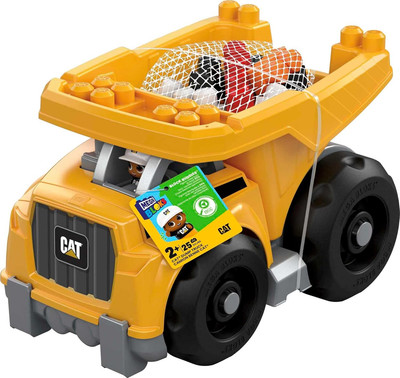 Mega BLOKS Cat Toddler Blocks Building Toy Set, Large Dump Truck with 25 Pieces 