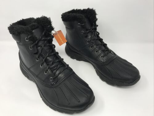 Skechers Womens Tone Ups Duck Boots Size 10 Leather Lace Up Black Slip Resistant - Afbeelding 1 van 9