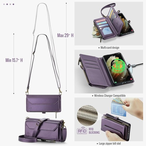 For iPhone 13 Pro Max/13 Mini Case 10 cards slot zipper banknotes Crossbody bag - Picture 35 of 55