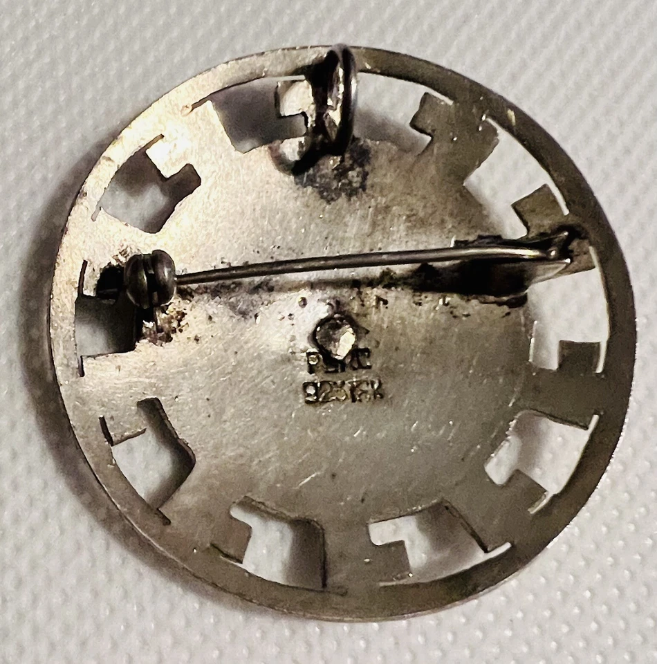 RARE VINTAGE PERUVIAN PERC DESIGNER 925 STERLING SILVER 18K GOLD BROOCH/PENDANT - Image 3 of 4