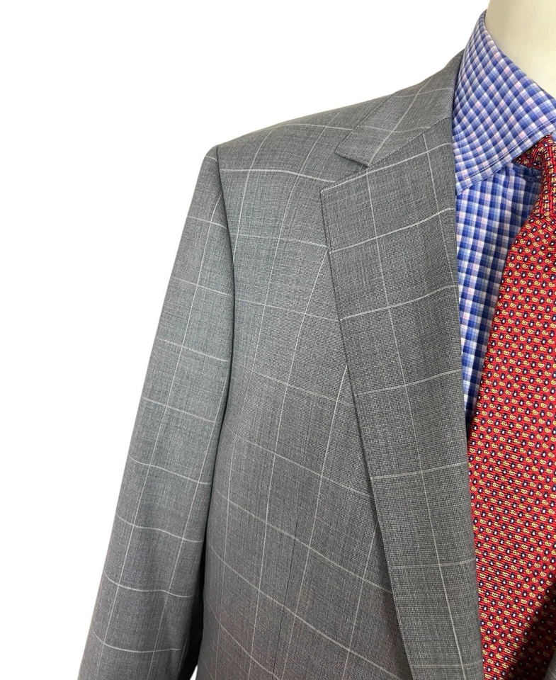 Bonobos Suit Two Piece Gray Windowpane Wool Jacket 44L Pants 38X37 Flat Front. - Image 4 of 4