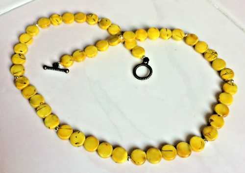 Yellow Coloured Drawbench Style Flat Round Beaded Necklace - Length 19 Inches. - Picture 2 of 4