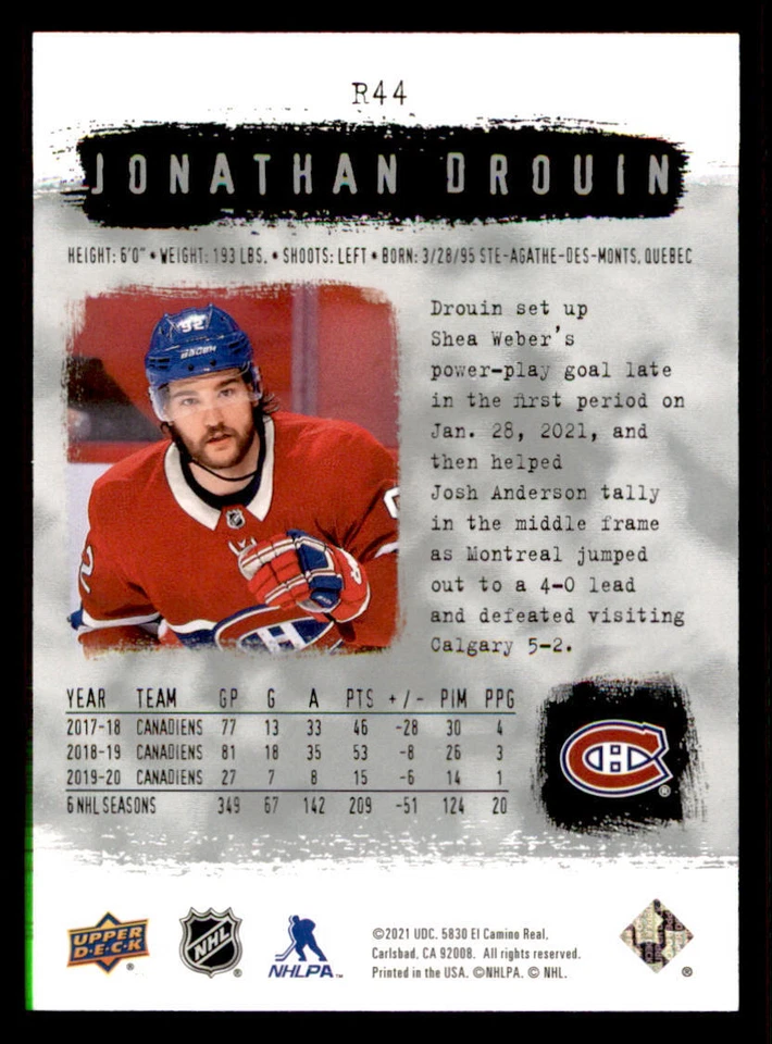 2020-21 SP Authentic '00-01 Retro #R44 Jonathan Drouin - Image 2 of 2