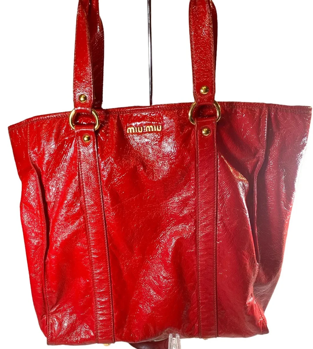 Miu Miu By Prada￼ Tote Bag Handbag Red Leather With Black Miu Miu Wallet ￼