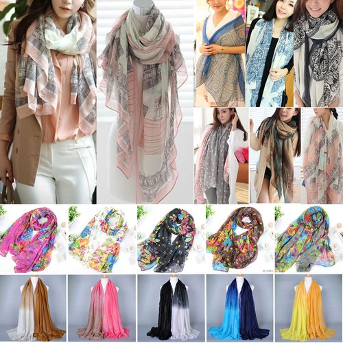 Women's Pashmina Cotton Silk Wrap Shawl Scarf Long Voile Stole Winter