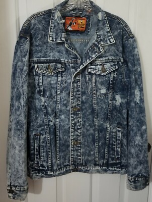 Rolling Paper Sz L Distressed Acid Wash Mens Jean Jacket 100% Cotton Med Wash