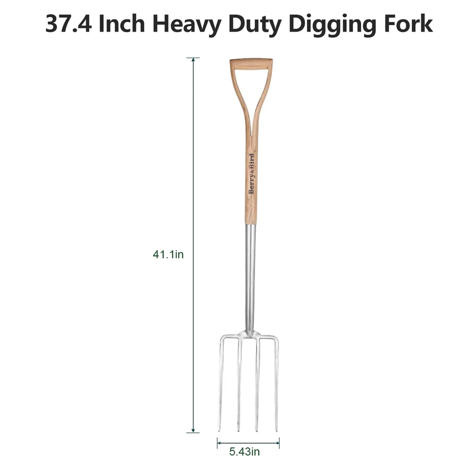Berry&Bird Gardening Digging Fork 4-Tine Heavy Duty Spading Pitchfork 41'' Fork - Image 2 of 4