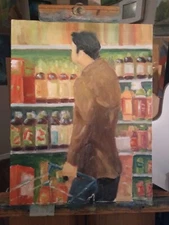 At the Store Oil Painting Original 9x12 Canvas Panel