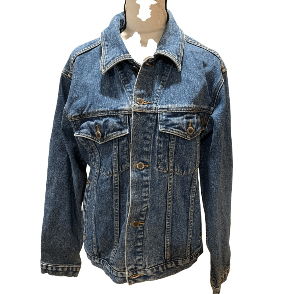Timberland VTG 90s Jean Jacket Leather Trim Mid Wash Blue Western