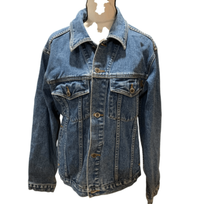 Timberland VTG 90s Jean Jacket Leather Trim Mid Wash Blue Western