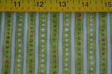 By 1/2 Yd Green Red  White Striped Quilt Cotton Benartex/Halvorsen/Jingle,B1025