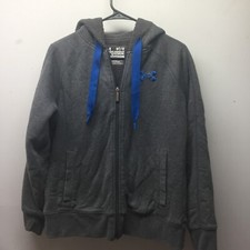 Under Armor Storm Hoodie Women M Gray Blue Full Zip Jacket Fleece Lined Semi Fit