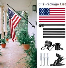For House Porch 6FT Flag Pole Kit Heavy Duty + Bracket With 2Rotating Rings New