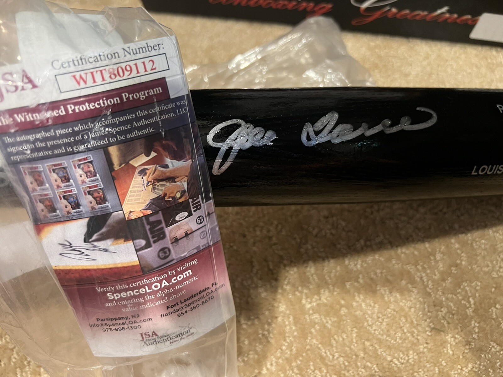 Joe Torre Autographed Signed Louisville Bats Louisville Slugger Official MLB Black Baseball Bat (JSA) 