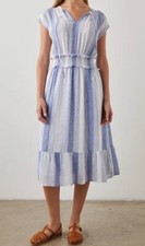 Rails Ashlyn Midi Dress Sz S Blue White Stripe Flowy Feminine Ethereal Cottage