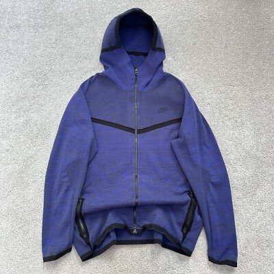 NIKE TECH JACKET ADULT LARGE KNIT WINDRUNNER HOODIE NAVY BLUE BLACK 728685-451