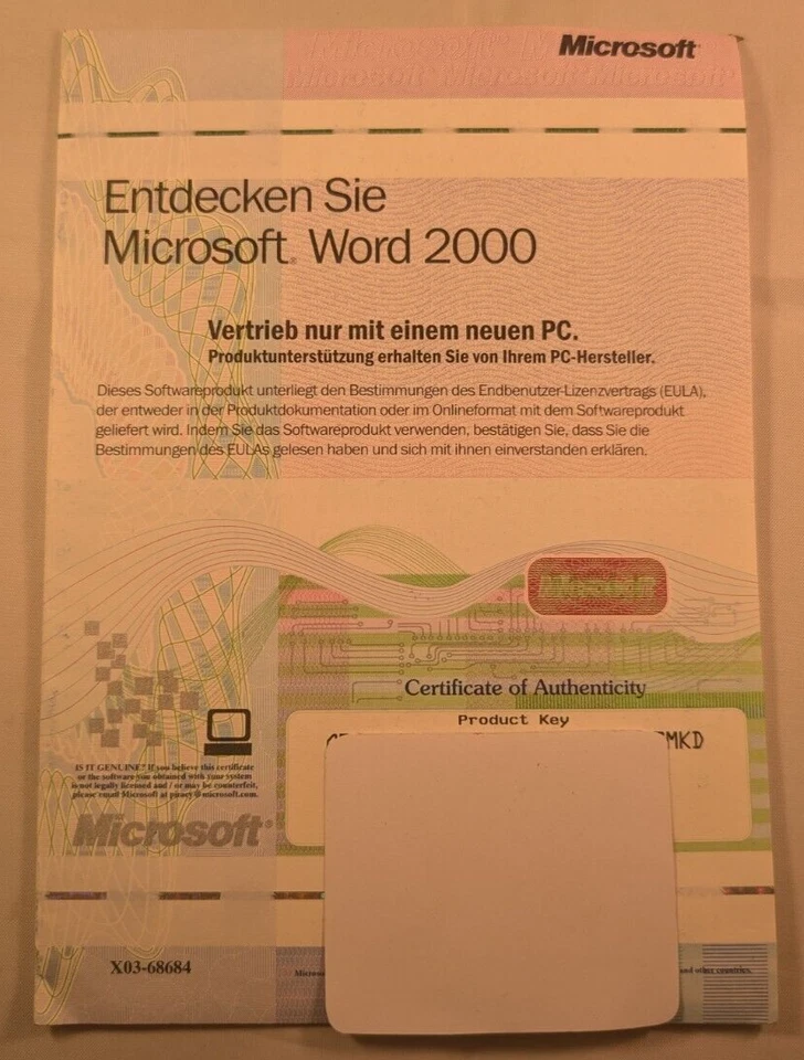 Microsoft word 2000 deutsch Key, Lizenz, Handbuch - VINTAGE - Bild 3 von 4