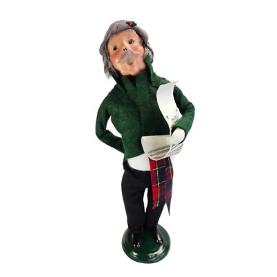 Byers Choice Man With Mustache Music Sheet Caroler Green Coat Figurine 2000 Vtg