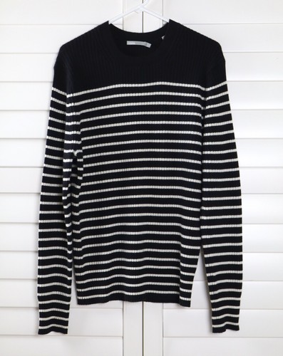 VINCE $495 Breton Stripe Striped 100% Cashmere Ribbed Sweater Top Size Large - Picture 5 of 6