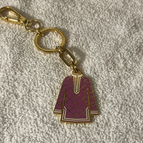 Tory Burch Keychain Womens Pink T Shirt Gold Chain Vintage Tunic Charm Key Fab - Picture 12 of 13