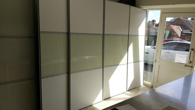 4x Sliding Wardrobe Soft White Tex Linear Doors 2260h X 3606w