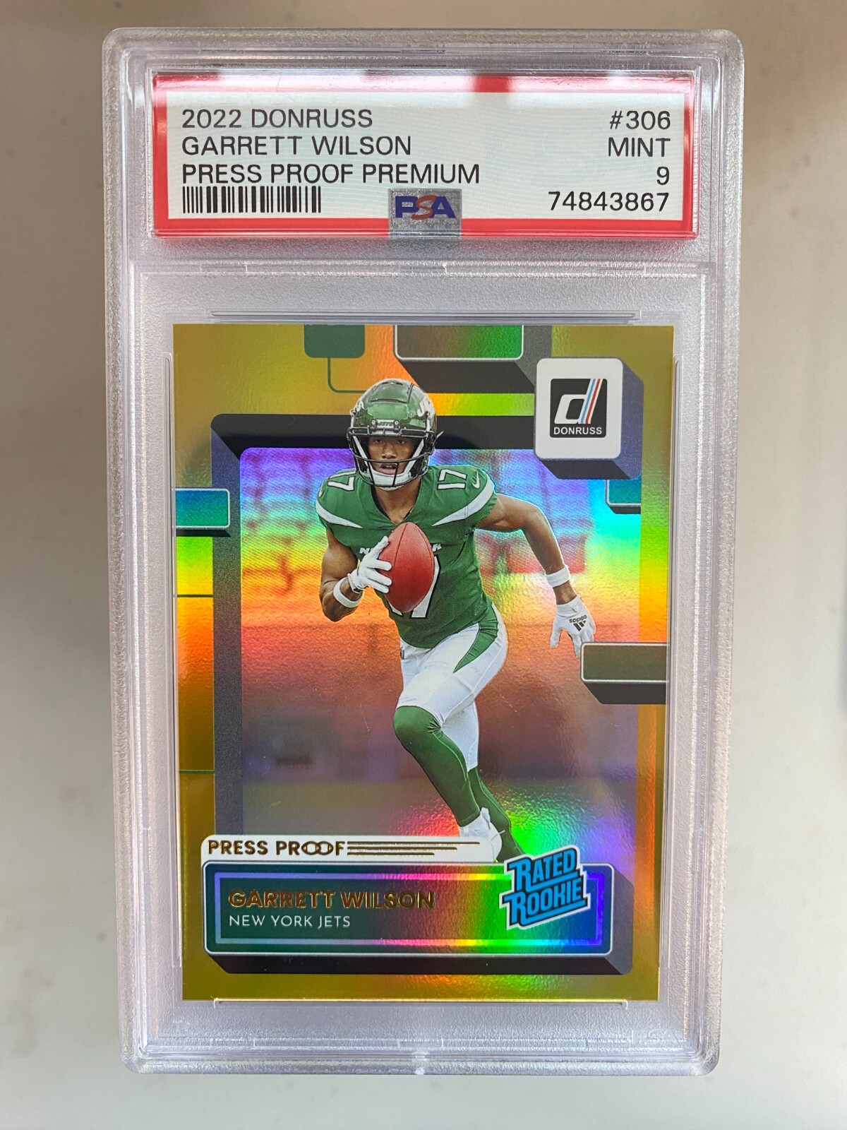 2022 DONRUSS Garrett Wilson #306 Press Proof Premium Rated Rookie Jets PSA 9