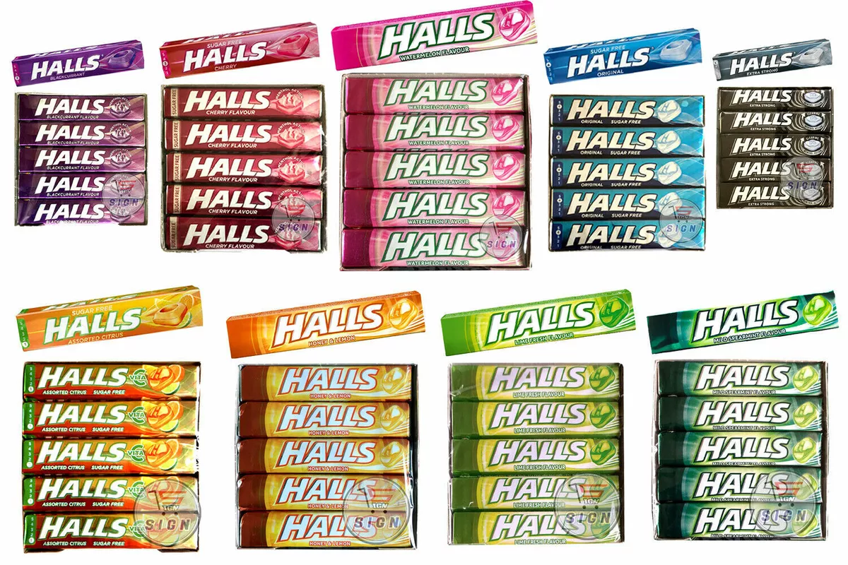 HALLS Sweets Cherry Menthol, Honey, Lemon, Coolwave, Mild Spearmint, Fruit  Bars