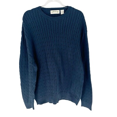 Orvis Sweater Mens XL Blue Cable Knit Pullover Cotton Classic Outdoor  Fisherman