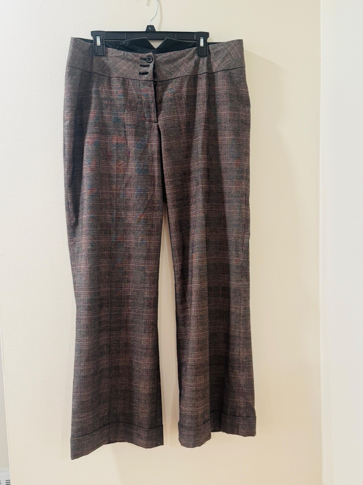 Lane Bryant Brown Plaided Wide Leg Pants High Rise Dress Pants Women's Size 14