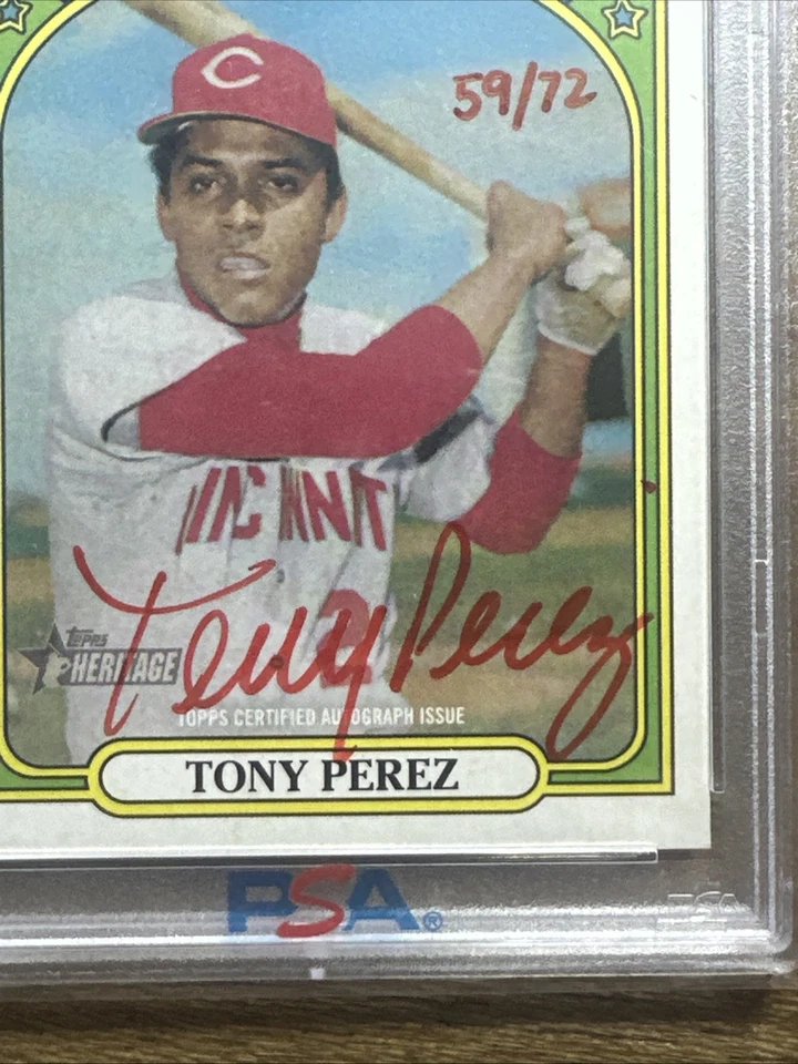2021 TOPPS HERITAGE TONY PEREZ RARE! 59/72 REAL 1 AUTO RED INK  PSA GEM MINT 10 - Image 3 of 3