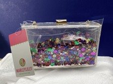 NEW Transparent Sequins Chain Clutch Evening Bag Purse Shoulder Strap