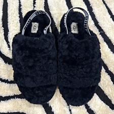 UGG Fluff Yeah Women  s Black Shearling Fur Slip-On Open Toe Slippers US 8